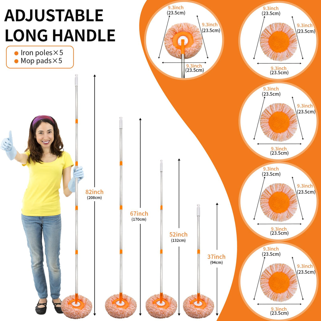 360 Rotatable Adjustable Wall Mop with 5 Mop Heads, 78 Inch Wall Cleaner for Floor, Ceiling & Baseboard