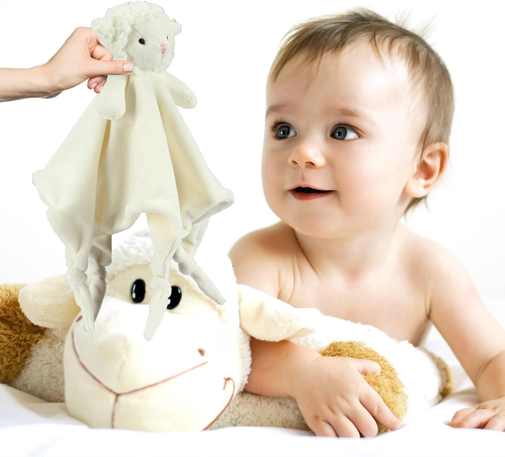 CREVENT Cozy Plush Baby Security Blanket - Minky Lovey with Animal Face (Ivory Sheep) for Girls & Boys