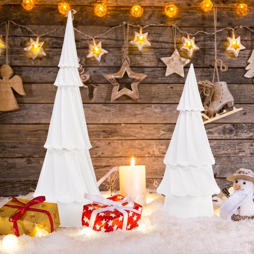 Suwimut Set of 2 Resin Christmas Trees, Tabletop White Christmas Tree Figurine Holiday Party Home Table Decorations, Desk Centerpieces for Christmas Decor
