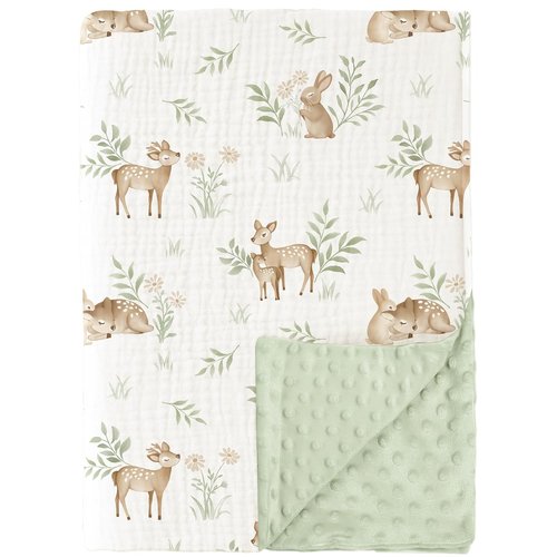 Konssy Baby Blankets - Super Soft Unisex Minky Nursery Blanket with Muslin Cotton Front | Newborn Size