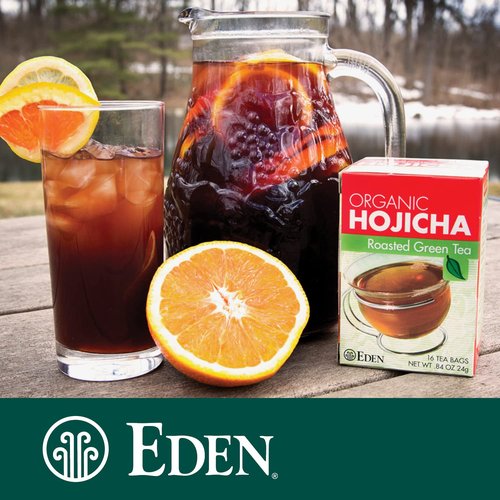 Eden Hojicha Organic Roasted Green Tea, Low Caffeine, Japanese, 16 Unbleached Manila Tea Bags per Box (3-Pack)