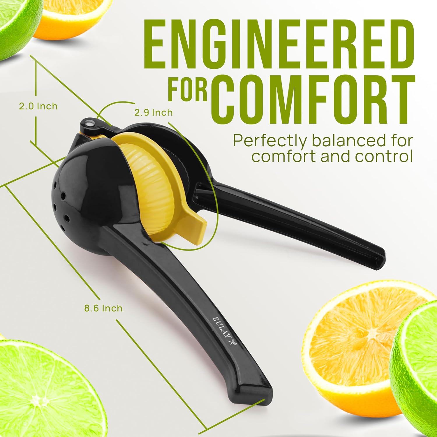 Zulay Kitchen Lemon Squeezer - Sturdy 2-in-1 Hand Juicer for Maximum Juice Extraction | Easy-Clean Black/Yellow