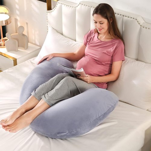 BATTOP Pregnancy Pillow - Maternity Body Pillow with Cooling Washable Cover | Support for Back, Hips, Legs, Belly (Dark Grey)
