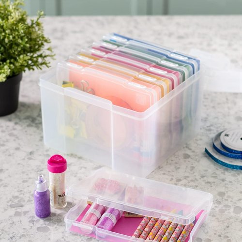 IRIS USA Photo Organizer - 5" x 7" Storage Box with Handle & 6 Inner Cases for Easy Organization - Clear