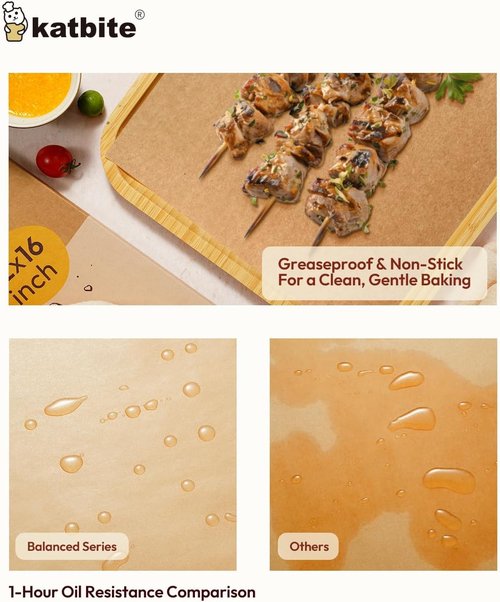 Katbite Parchment Paper Sheets - 220 Pcs Unbleached Non-Stick Baking Paper, 12x16 Inches | Perfect for Baking & Air Frying