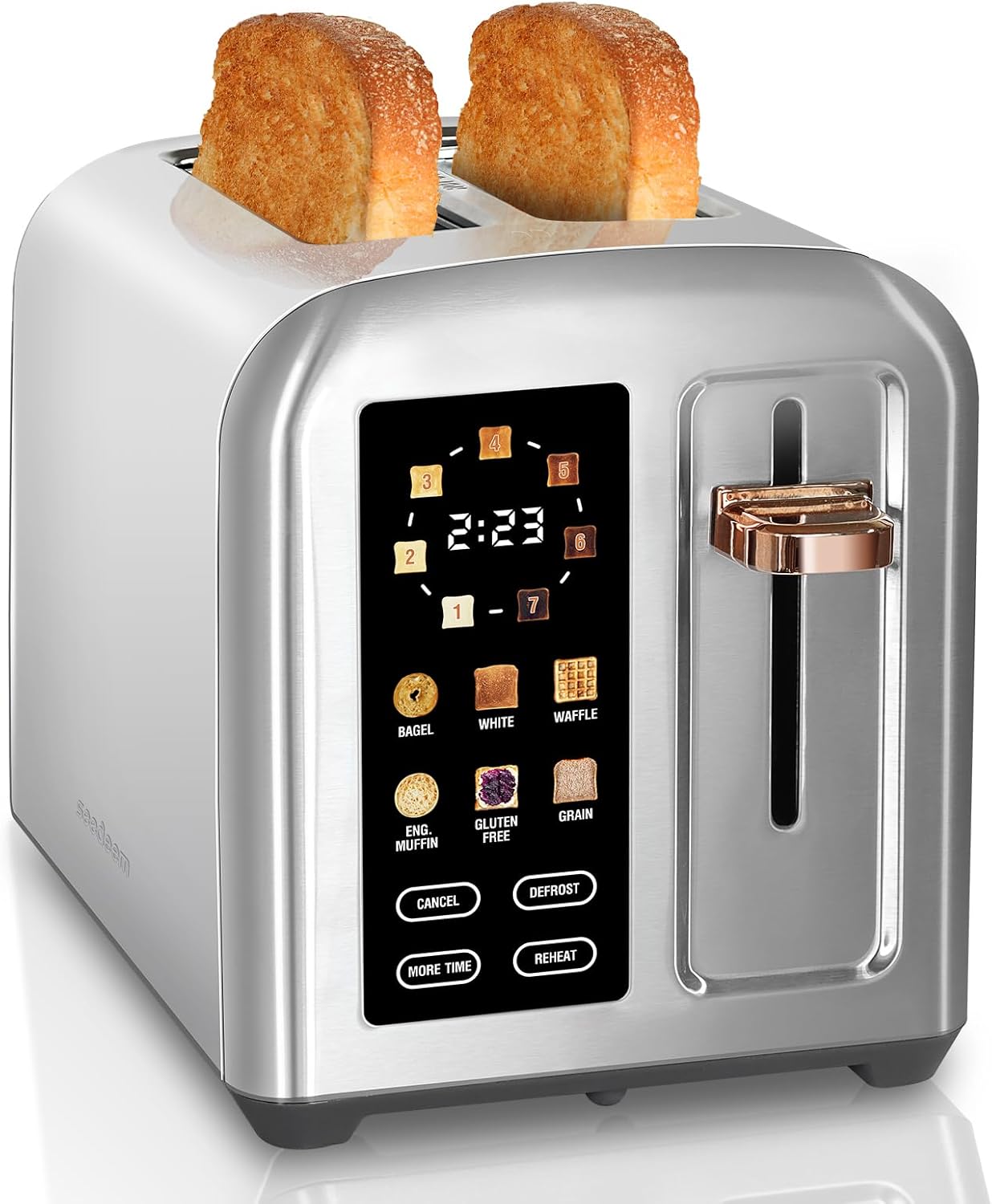 SEEDEEM 2-Slice Toaster - Full Touch Control, LCD Display, 50% Faster Heating, 7 Shade Settings, Silver Metallic