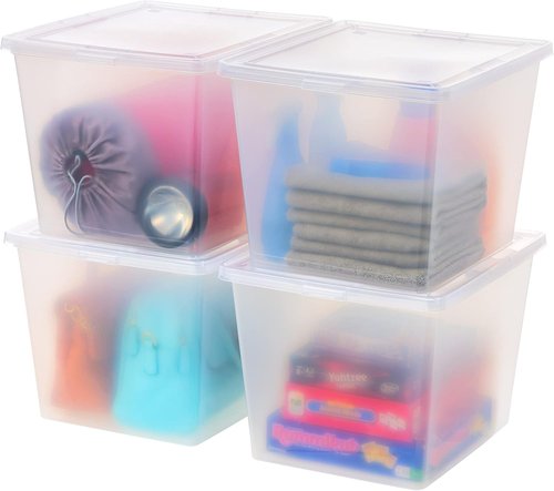 IRIS USA Storage Bins - 4-Pack Clear Stackable Containers with Lids | 36 Quart for Organizing Shoes, Clothes, and More - BPA-Free Plastic
