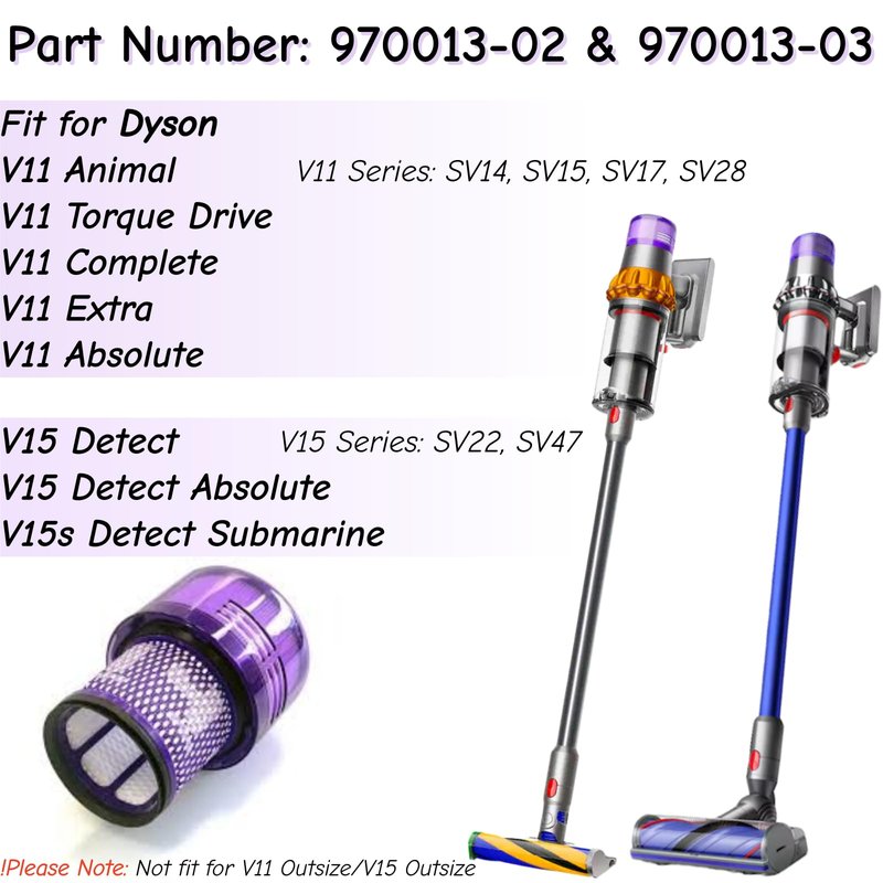 2Pack Vacuum Filters for Dyson V11 V15 Cordless Vacuums V11 Origin V11 Torque Drive V11 Animal V11 Complete V11 Extra V15 Detect SV14, SV15, SV17, SV22, SV47 2 Pack (Part # 970013-02 & 970013-03)