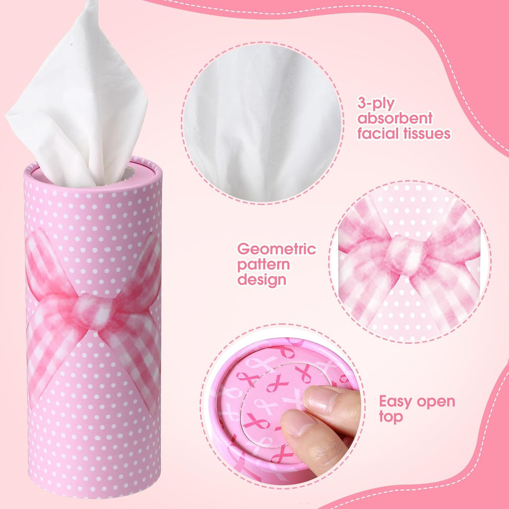 Outus 12 Pcs Bow Car Tissue Holders - 3 Ply Facial Tissue in Pink Ribbon Design | Travel & Party Use