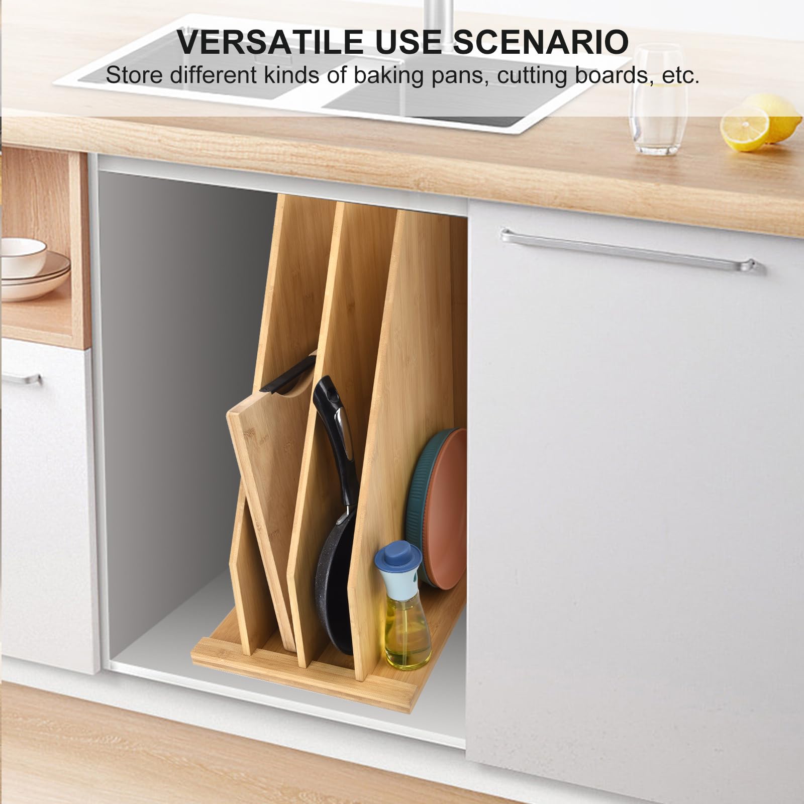 YeeBeny Tray Dividers for Cabinets,Td3 Tray Dividers for Kitchen Cabinets,Vertical Cabinet Organizer for Pans, Lids, Pot And Pan, Cookie Sheets, Cutting Boards Kitchen Storage, 12in Lx15.5in Wx23in H