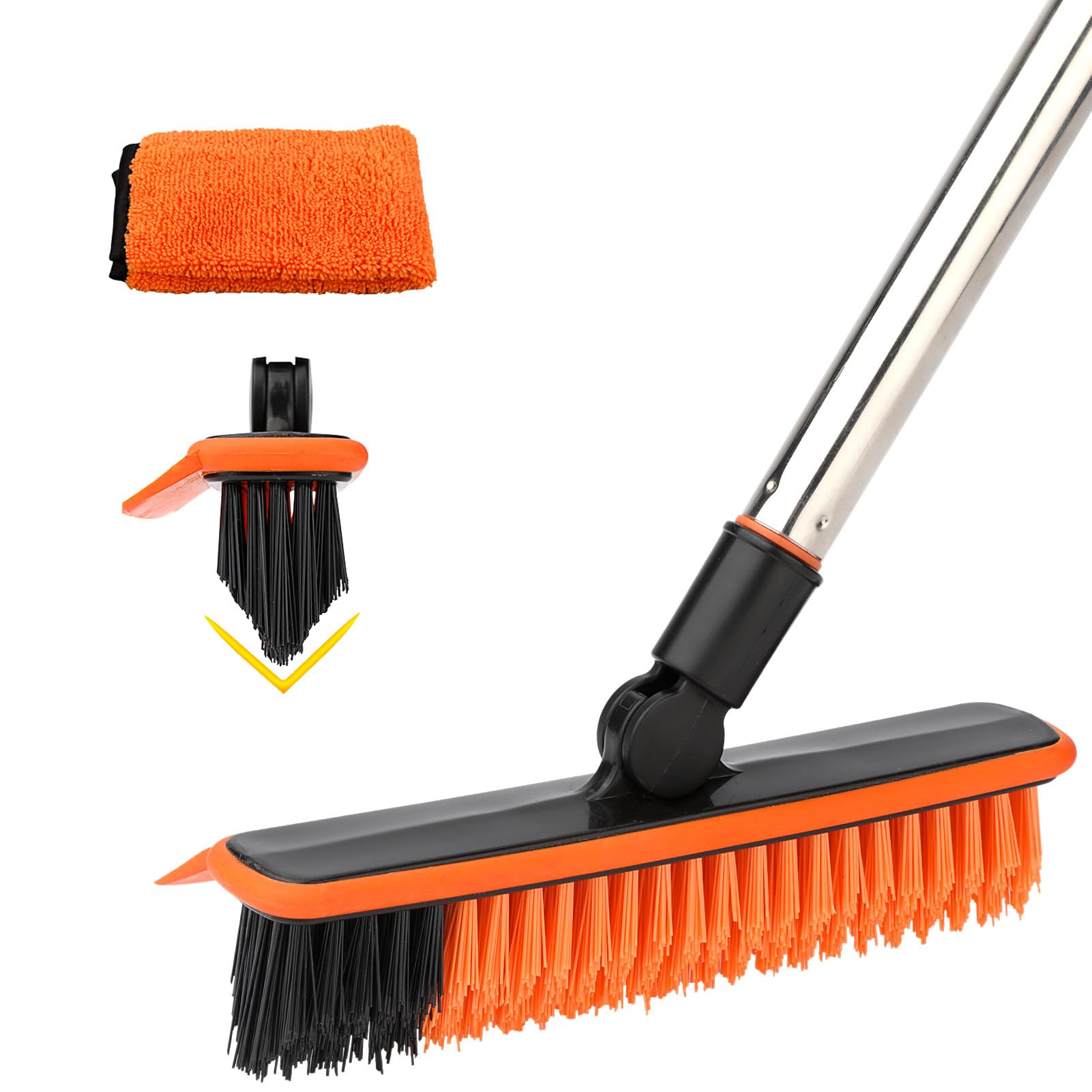 2 in 1 Floor Scrub Brush Grout Brush with 57.8" Long Handle,120°Rotatable Shower Tile Grout Cleaner Scrubber,V-Shaped Corner Brush for Hard to Reach Areas (Orange)
