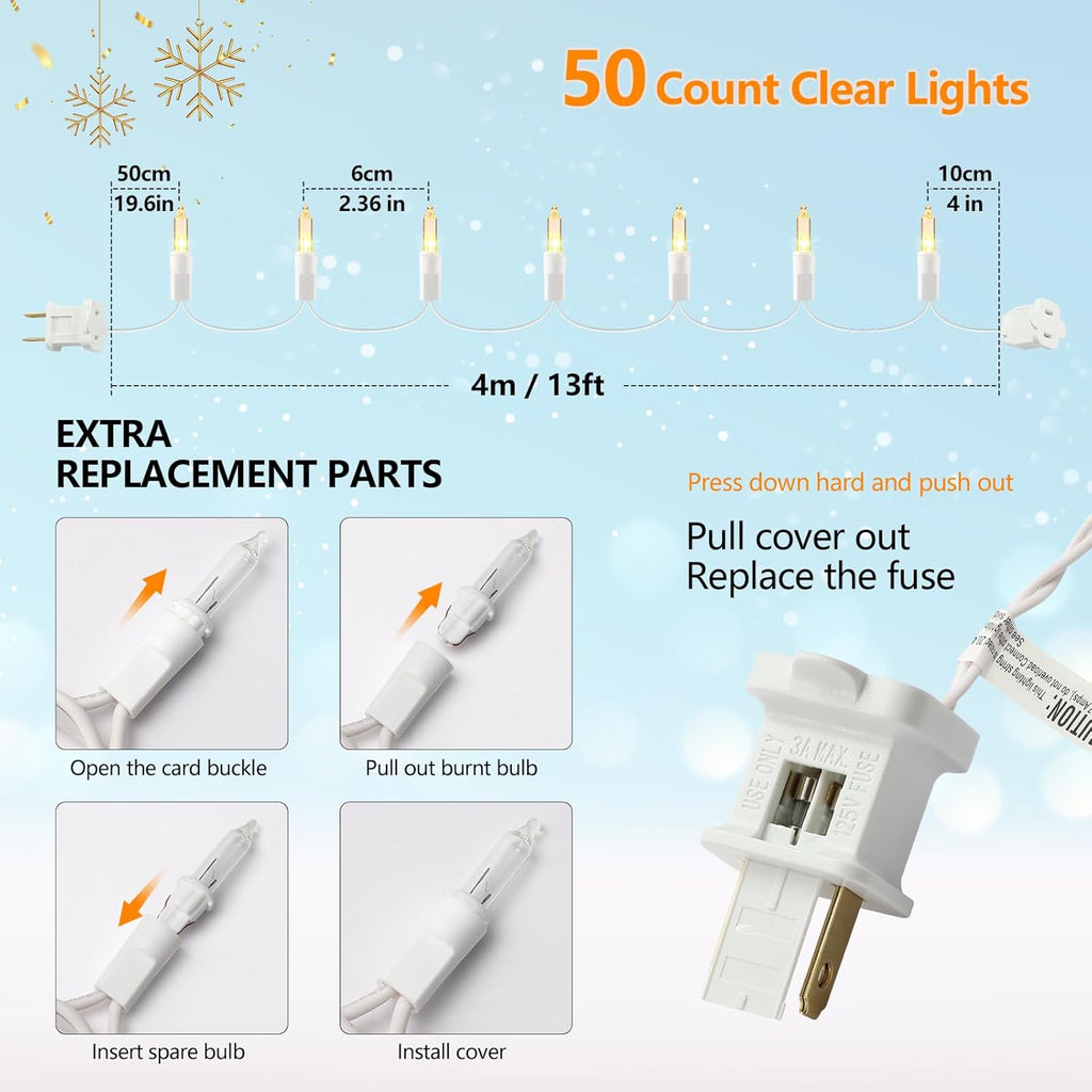Skiennix Christmas Lights - 50 Count Clear White Mini String Lights | 13ft Warm White for Indoor/Outdoor Decor