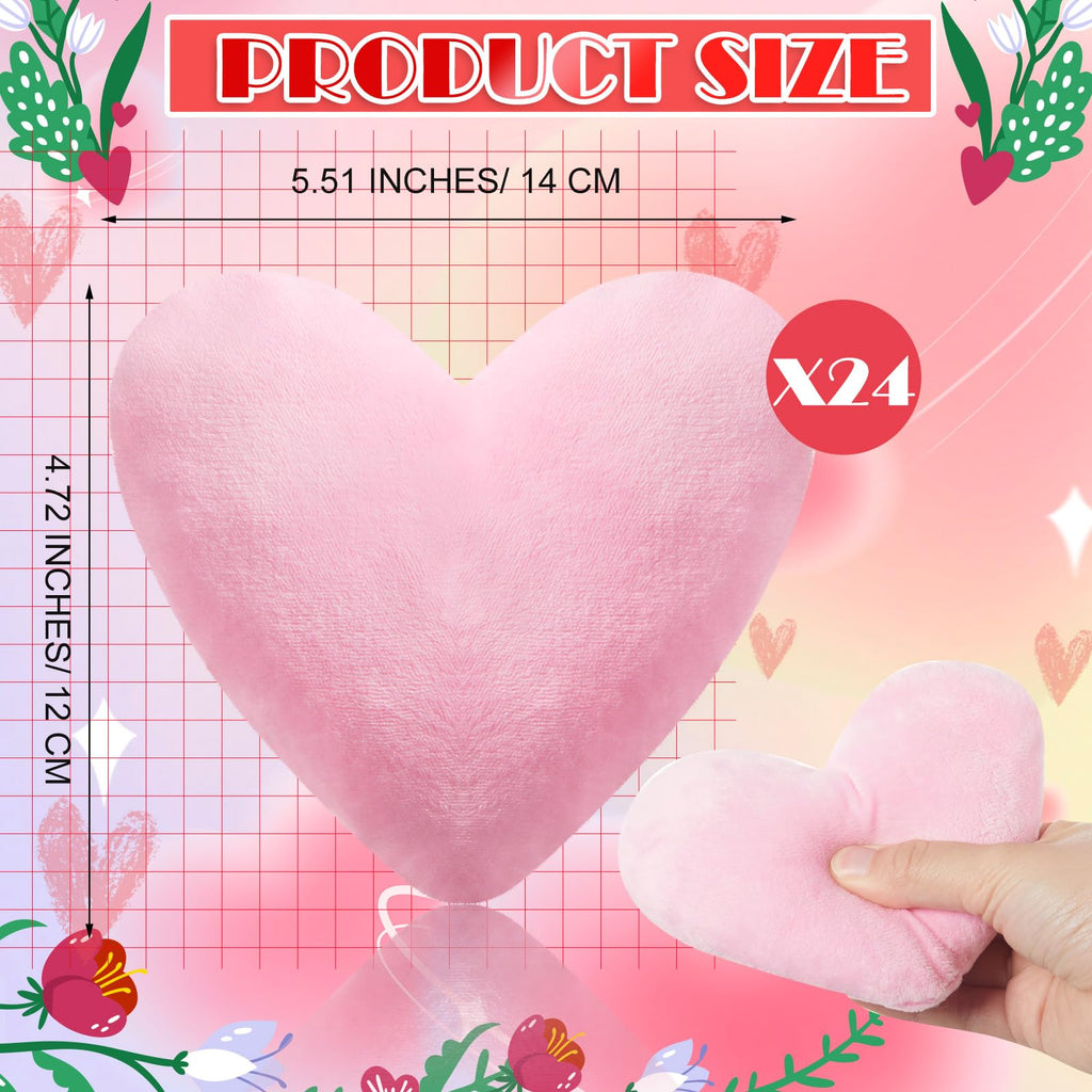 PullCrease 24 Pcs Valentine's Day Heart Shaped Plush Decorative Pillows Bulk Stuffed Plush 5.5" Soft & Fluffy Heart Decor & Gifts for Valentine's Day Weddings Parties Bed Room Office Sofa (Pink)