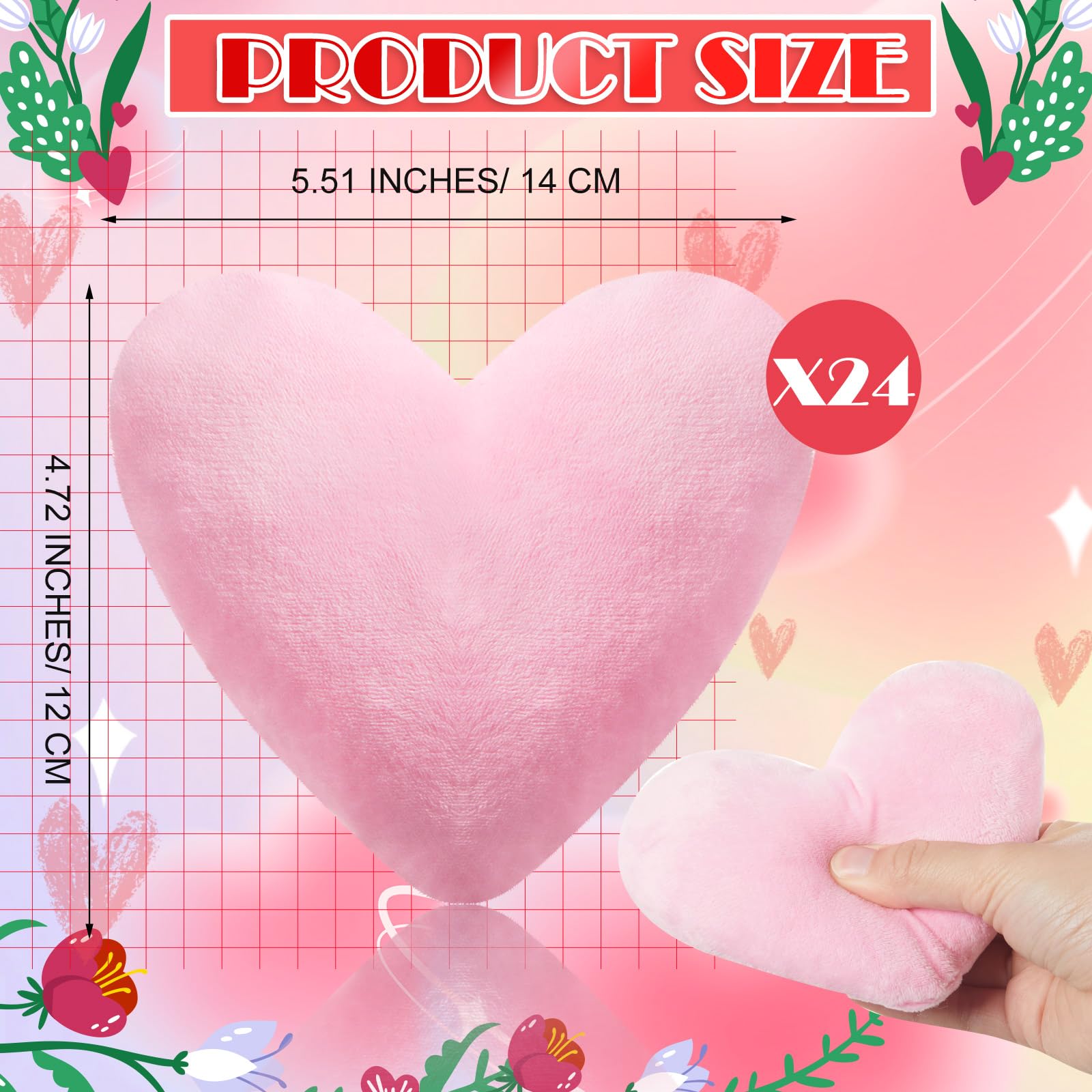 PullCrease 24 Pcs Valentine's Day Heart Shaped Plush Decorative Pillows Bulk Stuffed Plush 5.5" Soft & Fluffy Heart Decor & Gifts for Valentine's Day Weddings Parties Bed Room Office Sofa (Pink)