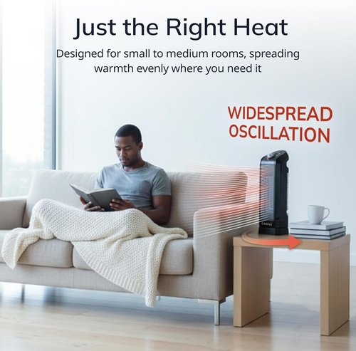 Lasko Oscillating Ceramic Tower Space Heater - 1500W with Adjustable Thermostat & Overheat Protection | 15.7 Inches, Black