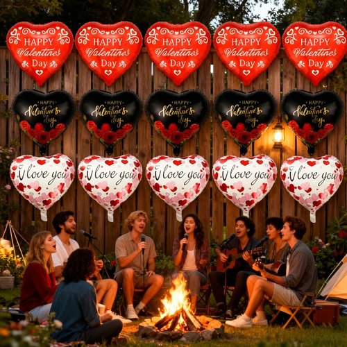 15Pcs Heart Balloons Valentines Party Decorations - 18 Inch Happy Valentine Balloon - Black and Red Heart Shaped Balloons for Valentines Day Decorations - Romantic Night Party Decor