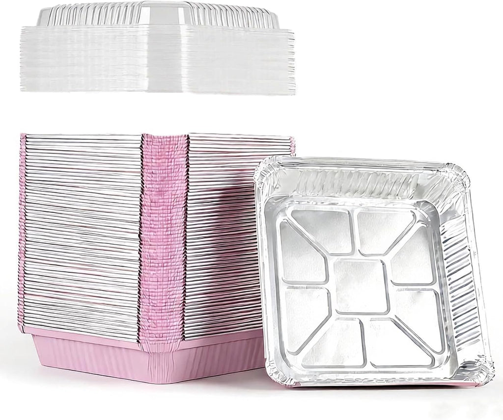 Skiennix 8x8 Square Aluminum Baking Cake Pans - 40 Pack with Clear Lids for Easy Food Storage