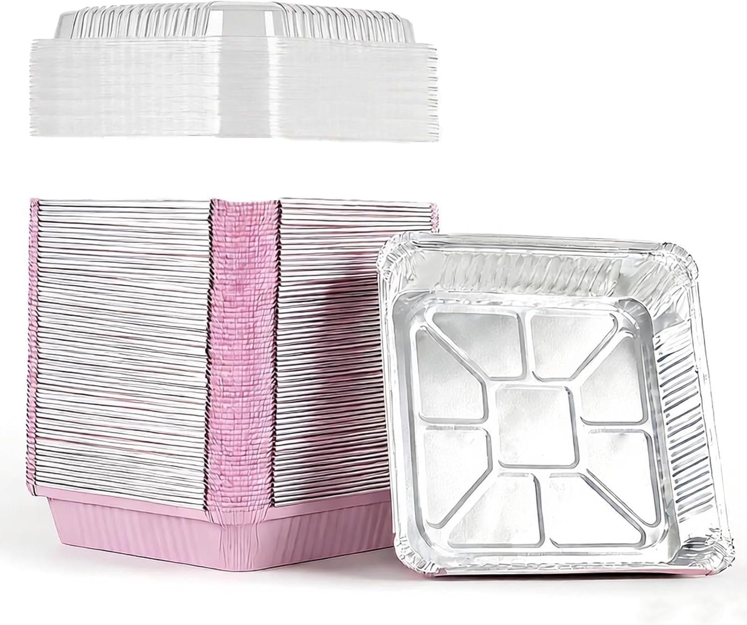 Skiennix 8x8 Square Aluminum Baking Cake Pans - 40 Pack with Clear Lids for Easy Food Storage