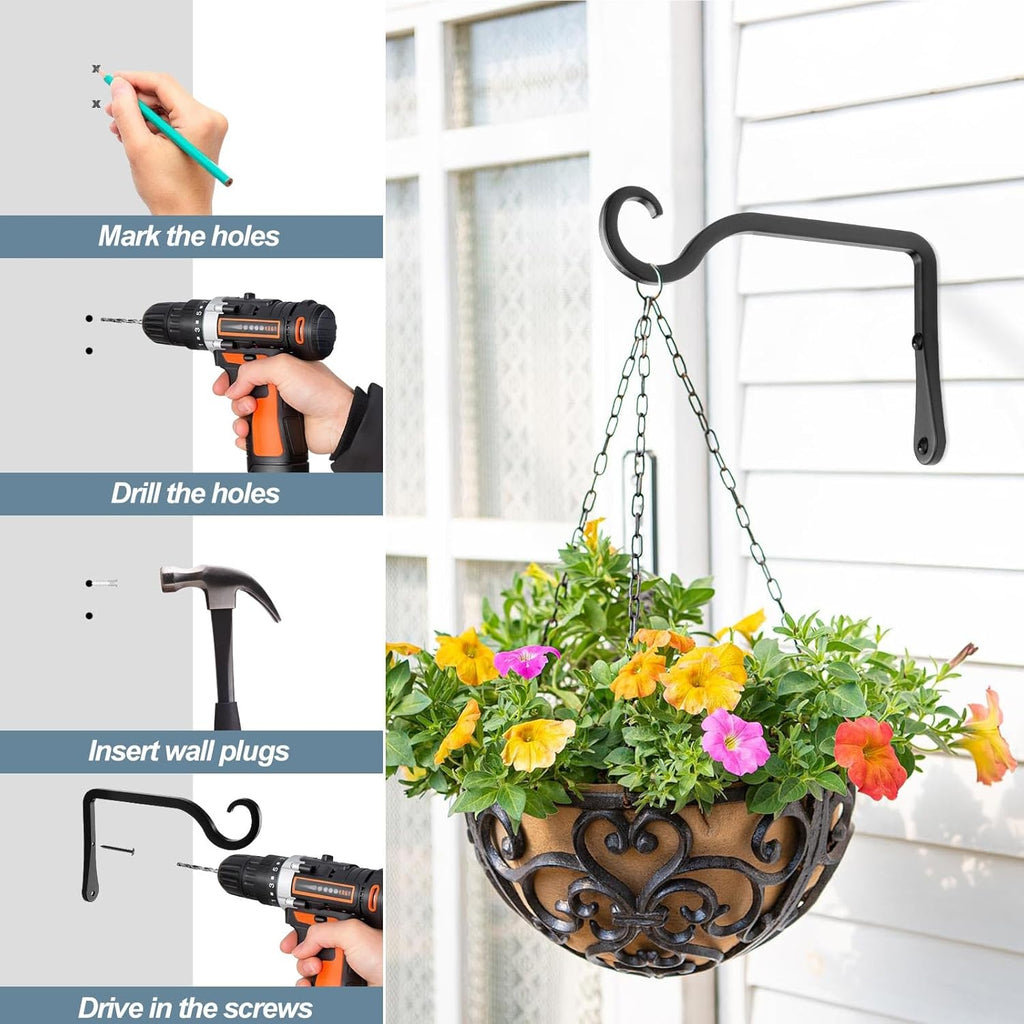 BOLITE Plant Hangers - 6 Inch Indoor/Outdoor Wall Hooks for Planters & Lanterns | 2 Pack, Black