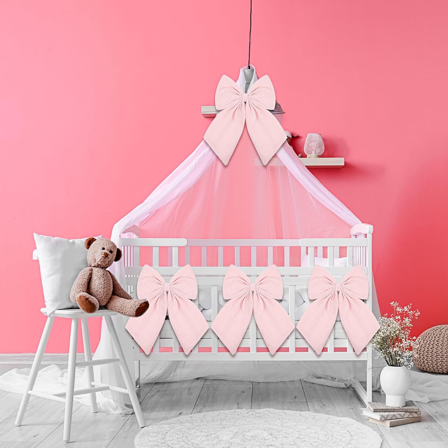 Riceshoot Large Crib Bows - 11 x 16 Inch Coquette Bow Decorations for Nursery | Pink Infant Bedroom Decor