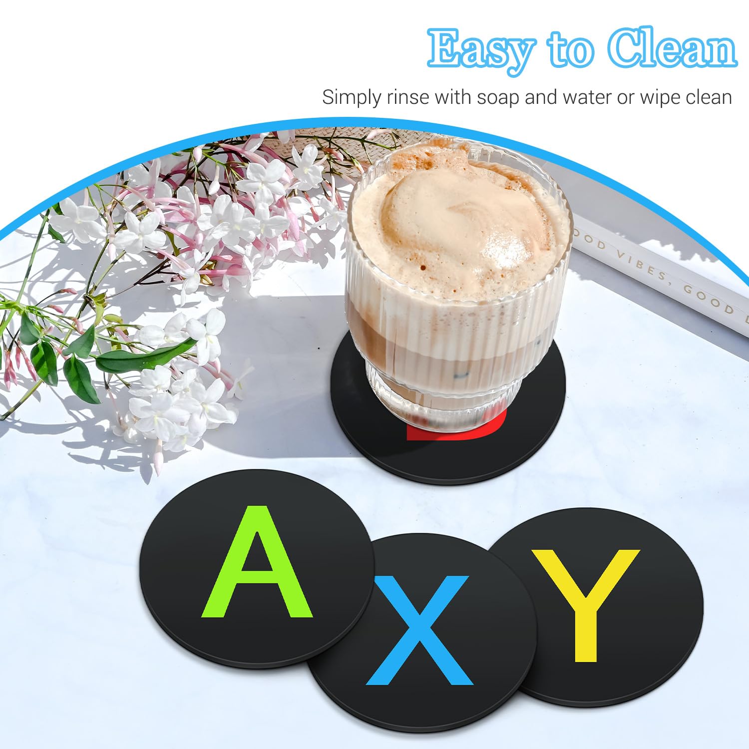 ABYX Silicone Gaming Coasters Set of 4 – A B X Y Game Controller Button Drink Coasters, Game Room Décor, Gifts for Gamers Men Boyfriend Dad – Black