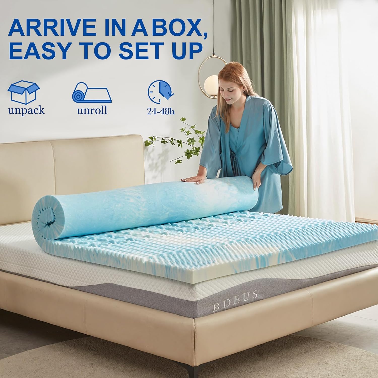SINWEEK 2-Inch Memory Foam Mattress Topper - 5-Zone Pressure Relief, CertiPUR-US Certified, Twin Size Blue