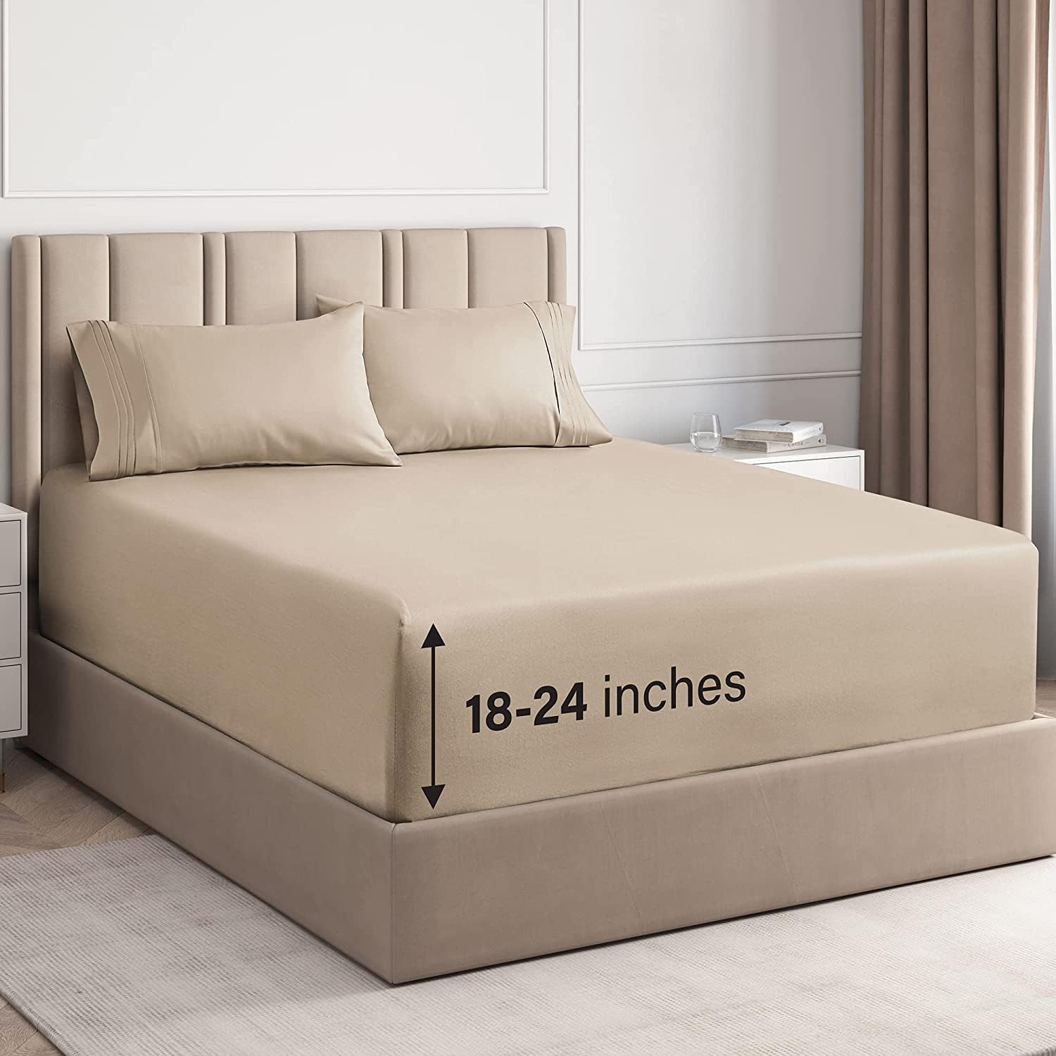 Skiennix Extra Deep Twin Sheet Set | 4-Piece Breathable Cooling Bedding - Soft, Wrinkle-Free Comfort - Cream