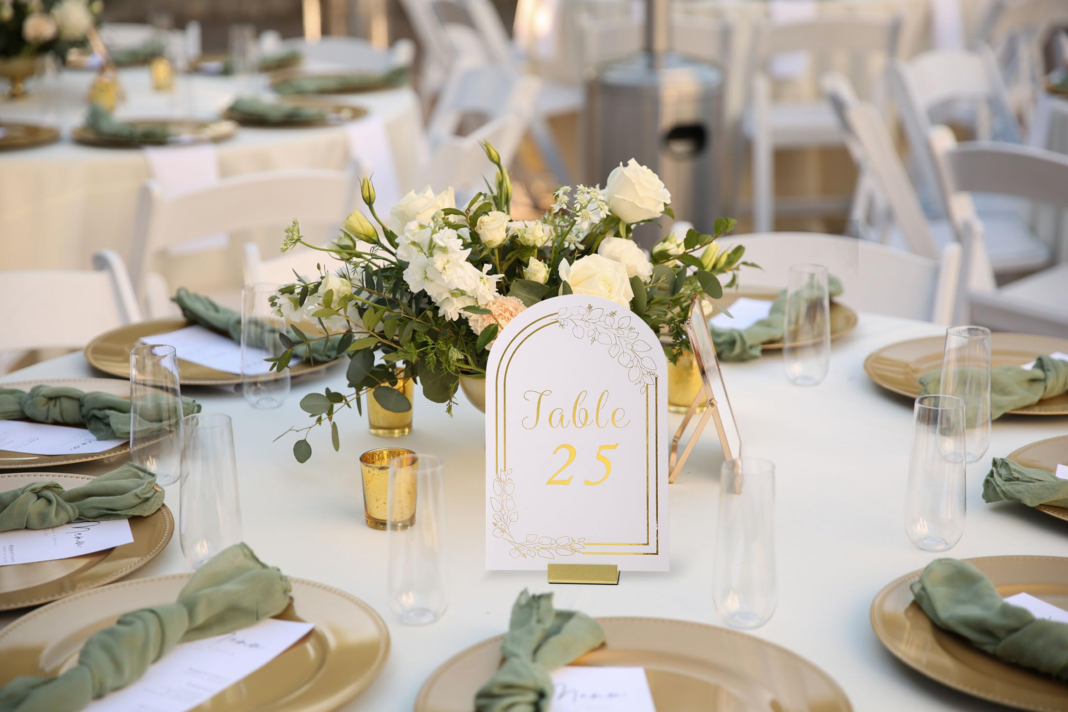 PODUFF Gold Table Number Holders, 24-Pack Metal Place Card Stands & Picture Holders with Storage Box - Ideal for Weddings, Anniversaries, and Parties