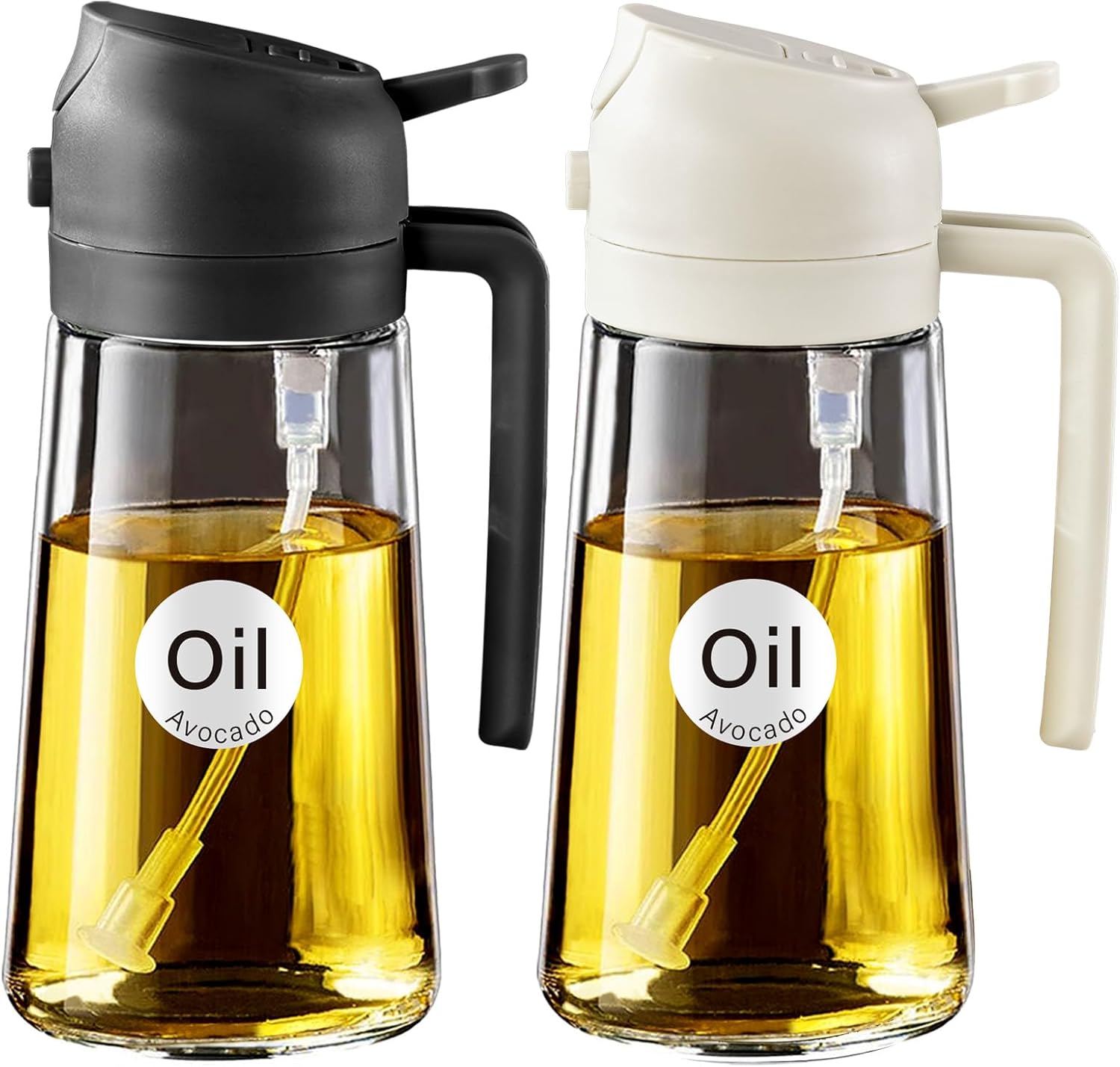 YARRAMATE 2Pcs 16oz Glass Oil Sprayer - Food-Grade Cooking Dispenser for Kitchen & BBQ (White & Black)