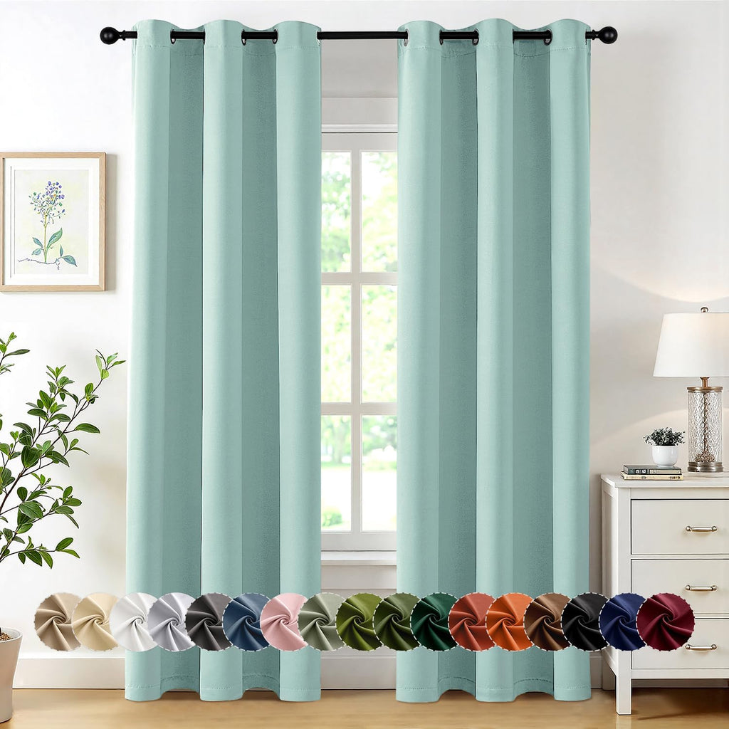 MIULEE Aqua Blackout Curtains - Thermal Insulated Room Darkening Drapes | 84-Inch Length, 2 Panels