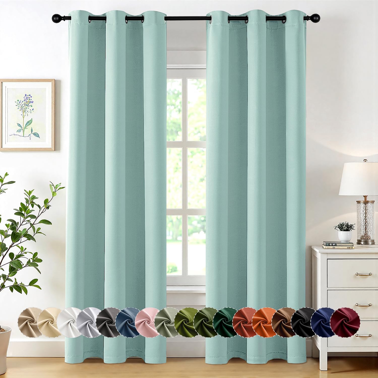 MIULEE Aqua Blackout Curtains - Thermal Insulated Room Darkening Drapes | 84-Inch Length, 2 Panels