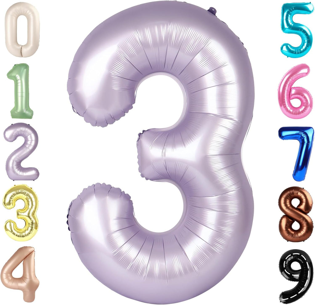Numbers Balloon - 40 Inch Large Cream Purple Balloon for 3rd Birthday Party Decor | Perfect for Celebrations