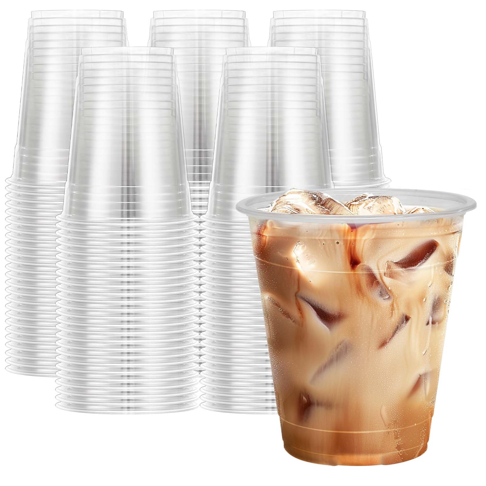 Clawsoff 12 oz Clear Plastic Cups, 300 Count Disposable Coffee Cups No Lids, 12 Ounce Cold Plastic Party Cup Bulk, PET Clear Cup for Iced Coffee, Smoothie, Cold Beverage