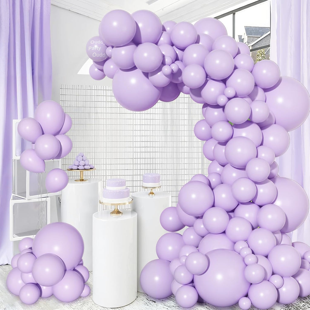Ouddy Pastel Purple Balloon Set - 129 Pcs in Various Sizes for Birthday & Wedding Decor | Includes 6 Pcs 18” Arch Kit