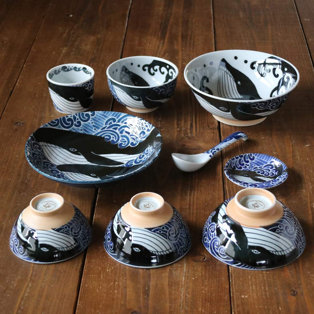 Minorutouki mino ware White Wave Whale Noodle Bowl φ8.15×H2.95in 21.11oz Made in Japan