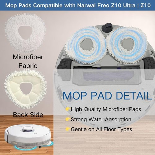 Replacement Accessories Parts Kit Compatible with Narwal Freo Z10 Ultra - Includes 6 Dust Bags, 6 Mop Pads, 6 Filters, 8 Side Brushes, 2 Rubber Main Brushes, 2 Water Tank Filter Sponge