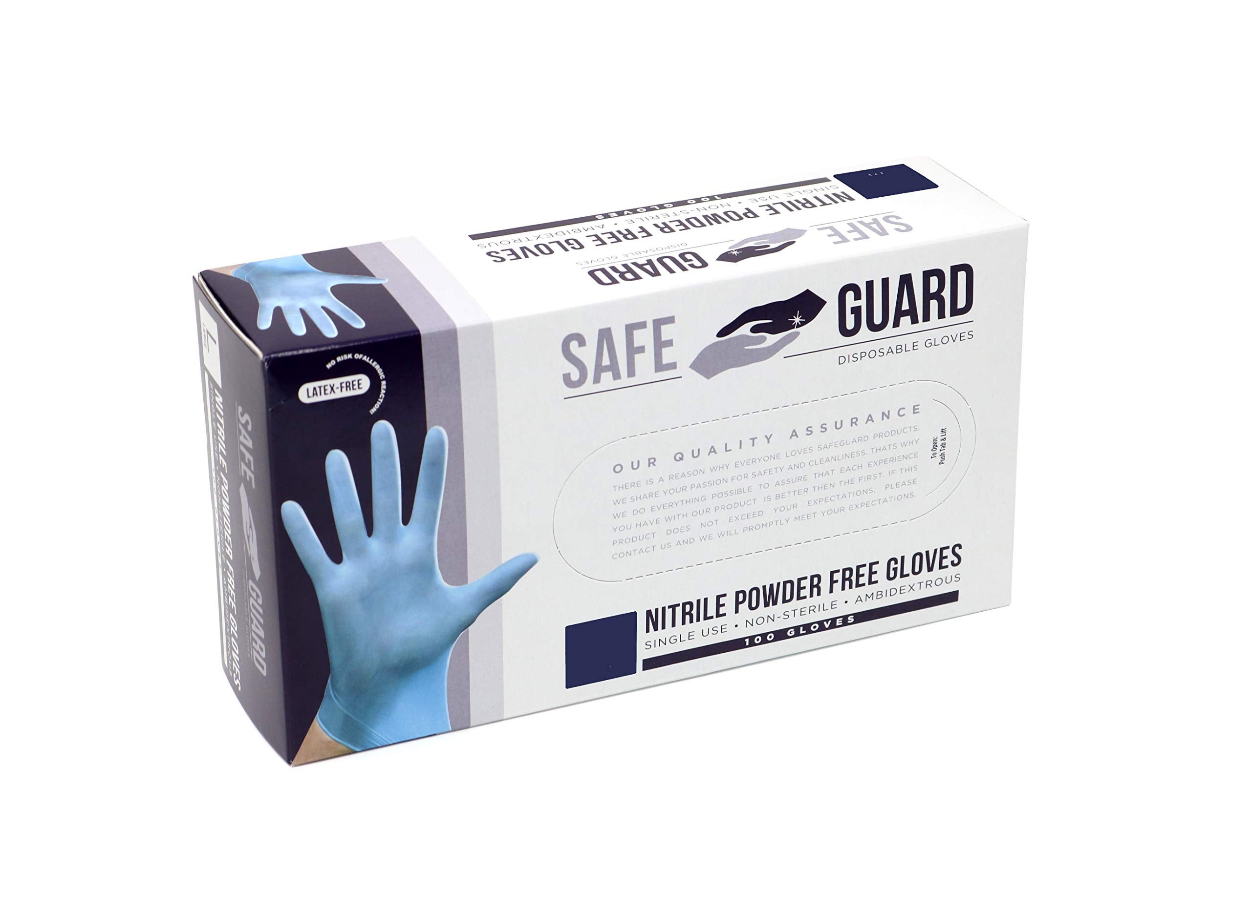 Safeguard Nitrile Disposable Gloves, Powder Free, Food Grade Gloves, Latex Free, 100 Count, Small Size, Blue