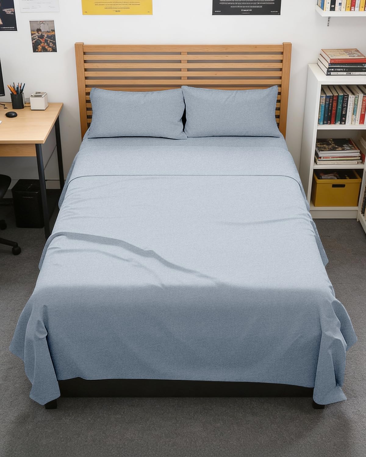 Skiennix Full XL Bed Sheet Set - Soft, Breathable & Cooling 4-Piece Luxury Bedding - Deep Pockets, Fade & Wrinkle Free in Heathered Blue