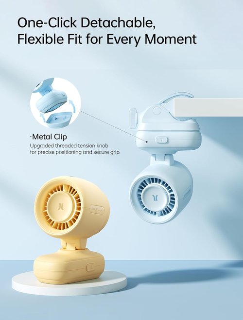 JISULIFE Clip Fan 2026 - Compact & Stylish with 38H Cooling, Soft Night Light | Detachable for Stroller or Desk (Yellow)