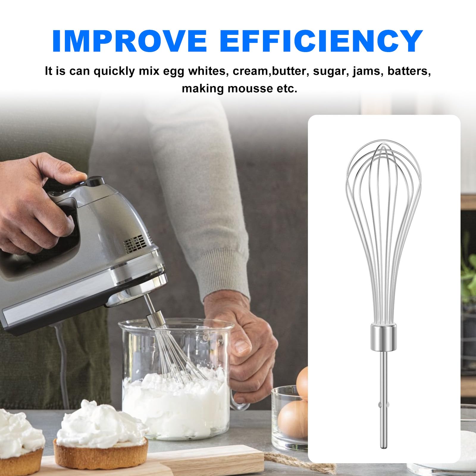 Kitchen Hand Mixer Whisk Attachments FOR KitchenAid Whisk KHMPW,KHM512BM KHM2B, AP5644233, KHM3, KHM5, W10720799, Kitchenaid Egg Beater - 2 Pack