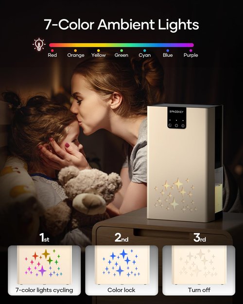 Dehumidifier, 95 OZ Water Tank Dehumidifiers for Home, 1000 sq. ft. Dehumidifier for Basement Bathroom Bedroom with Auto Shut Off, 7 Colors LED Light, Quiet Dehumidifiers with Sleep Mode, Beige