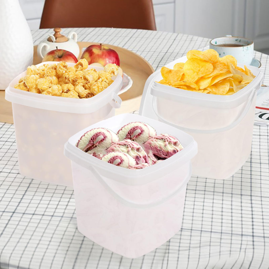 Yopay 20 Pack Plastic Bucket with Lid, 68 OZ Ice Cream Container with Handle, White Sealable Square Food Grade Deli Storage Pails for Pickles Paint Water, Art Crafts Projects
