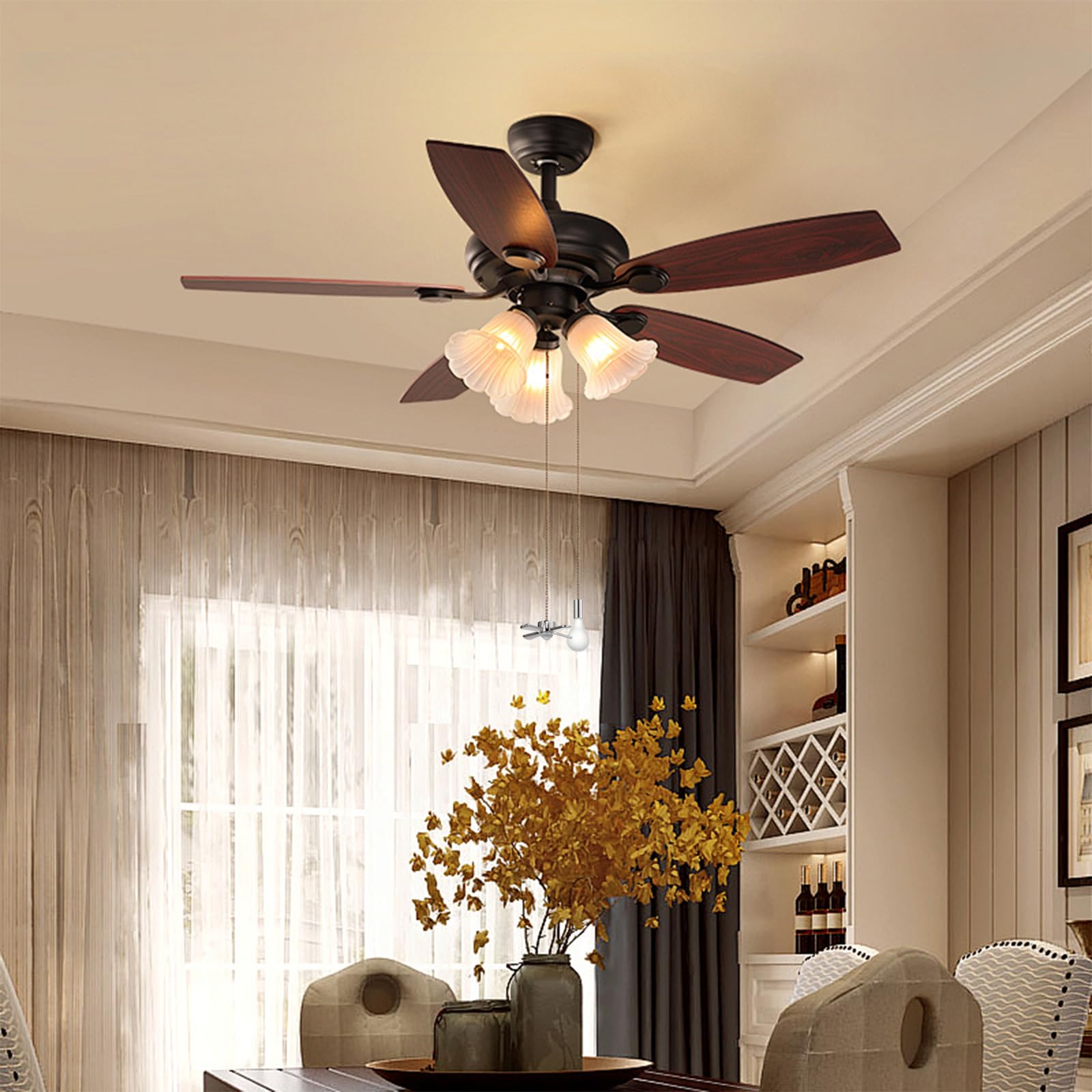 Humpptom Ceiling Fan Pull Chain, 4 Pieces of 12 Inch Bulb and Fan Pattern Pull Chain Extender Fit All Standard Ceiling Fans And Light Fixtures, Ceiling Fan Pull Chains With Decorative