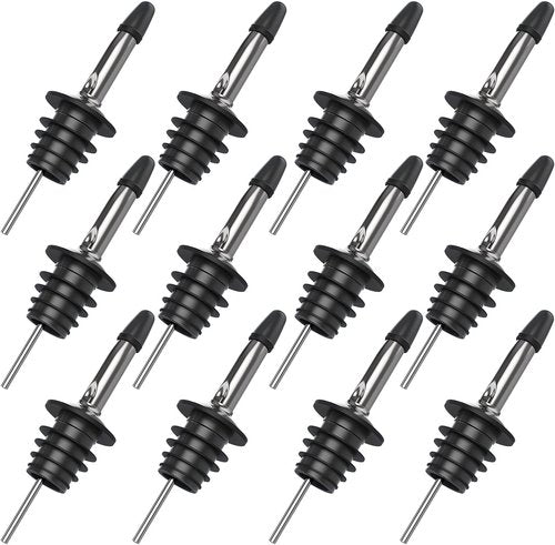 Eatex Bartender Kit - Classic 12-Pack Bottle Pourers with Rubber Dust Caps for Perfect Pouring