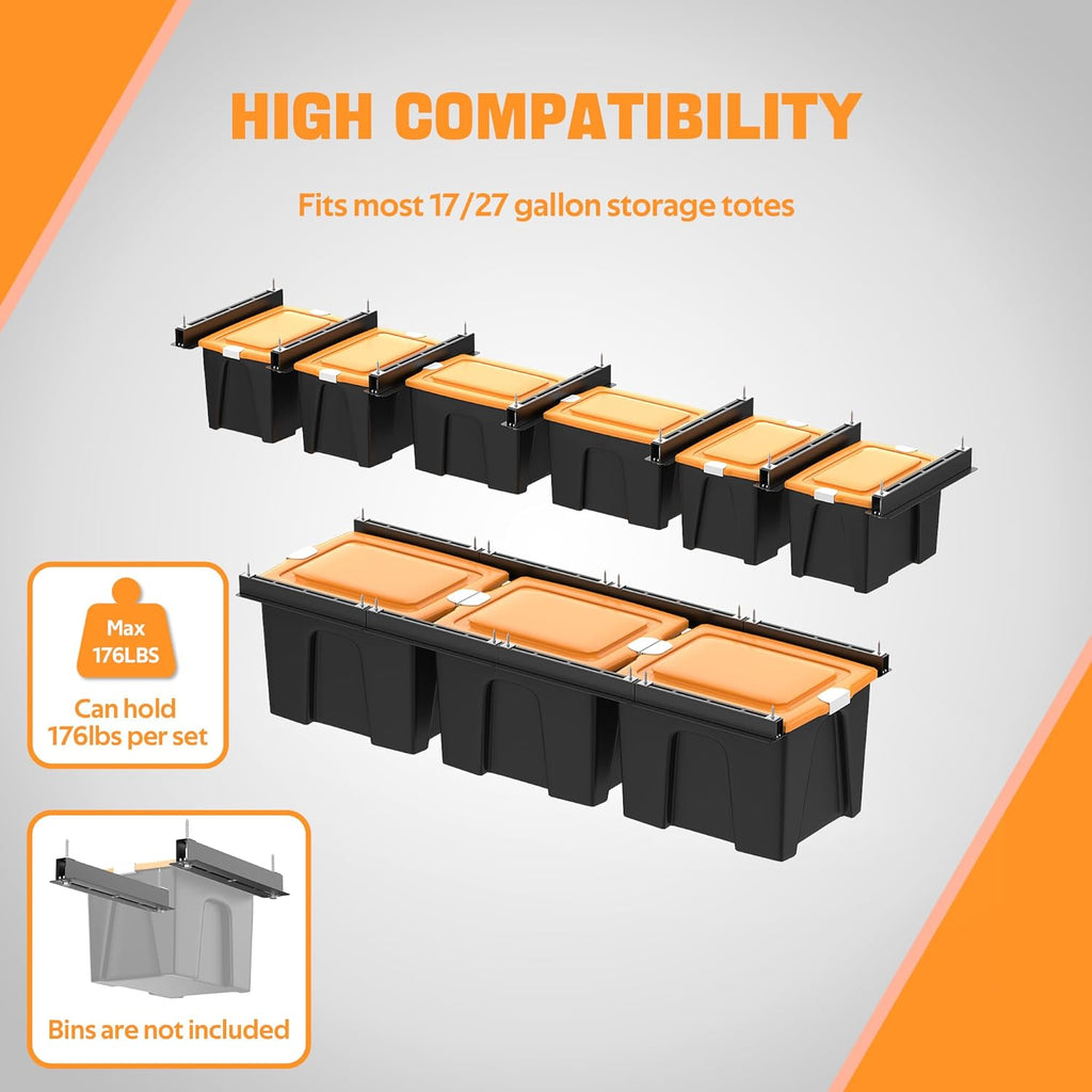 Ultrawall Overhead Garage Storage Racks - Heavy-Duty Ceiling Organizer for Bins | Adjustable Width (7 Pack, 6 Bins)