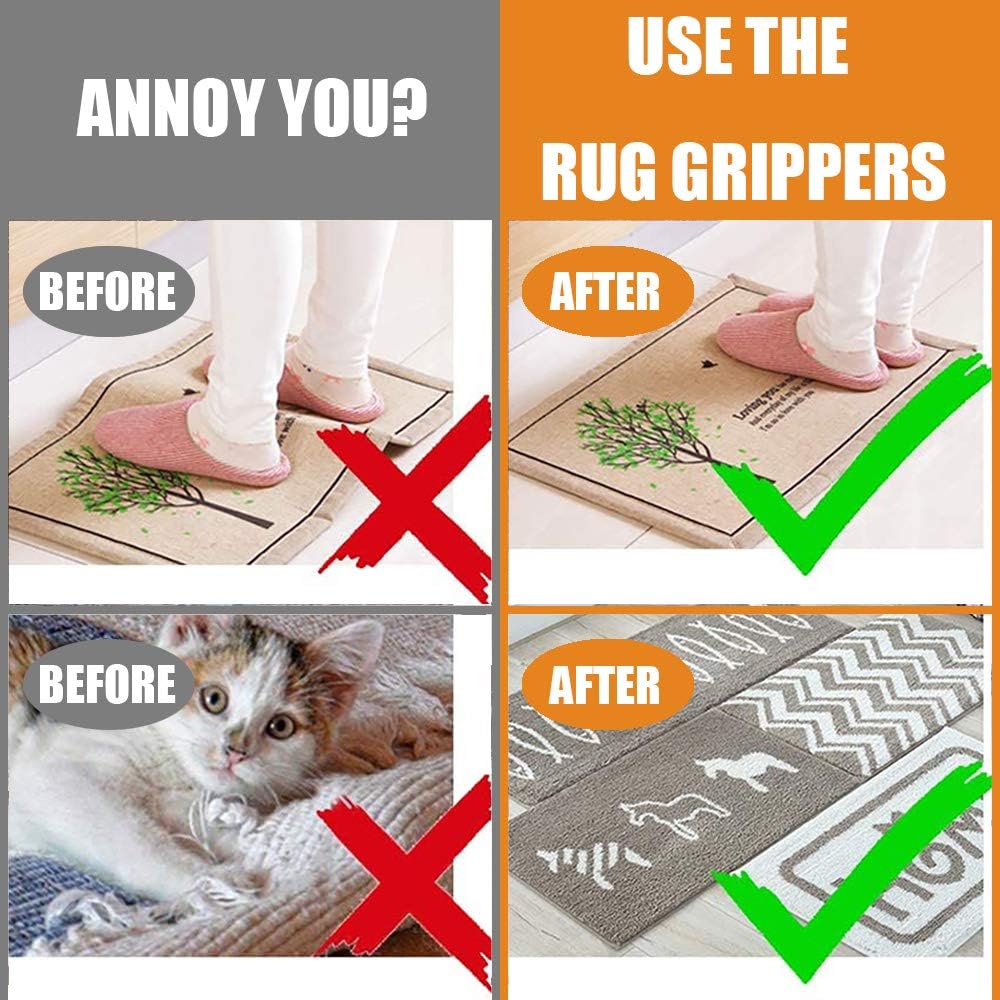 Rug Grippers by Super Stickiness | Non-Slip Carpet Tape for Flat Corners - 8pcs Black