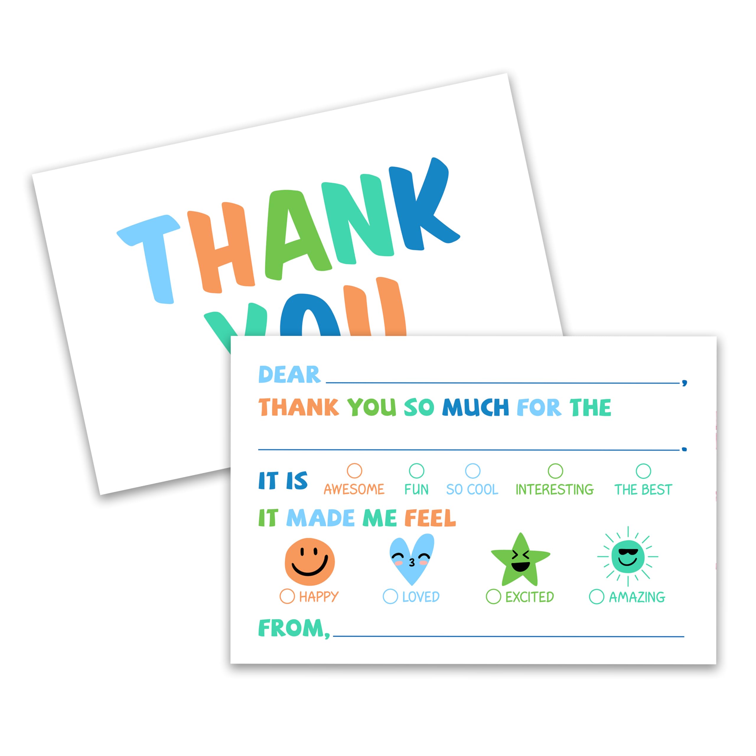 FQPJA Colorful Thank You Card For Kids, Fill In The Blank Birthday Greeting Cards, Colorful Postcards, 20 Pack Thank You Notes With Envelopes, Baby Shower Party Supplies Decorations -B01