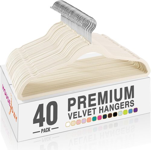 HOUSE DAY Ivory Velvet Hangers - 40 Pack Non-Slip Heavy Duty Felt Hangers | Slim Space-Saving Design with 360° Rotating Hook