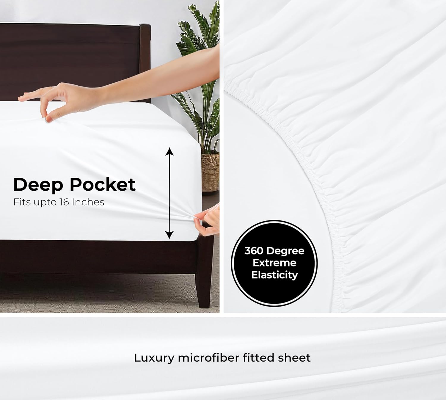 Royale Linens Fitted Sheet - Ultra Soft 1800 Brushed Microfiber - Hotel Luxury, Deep Pocket, White