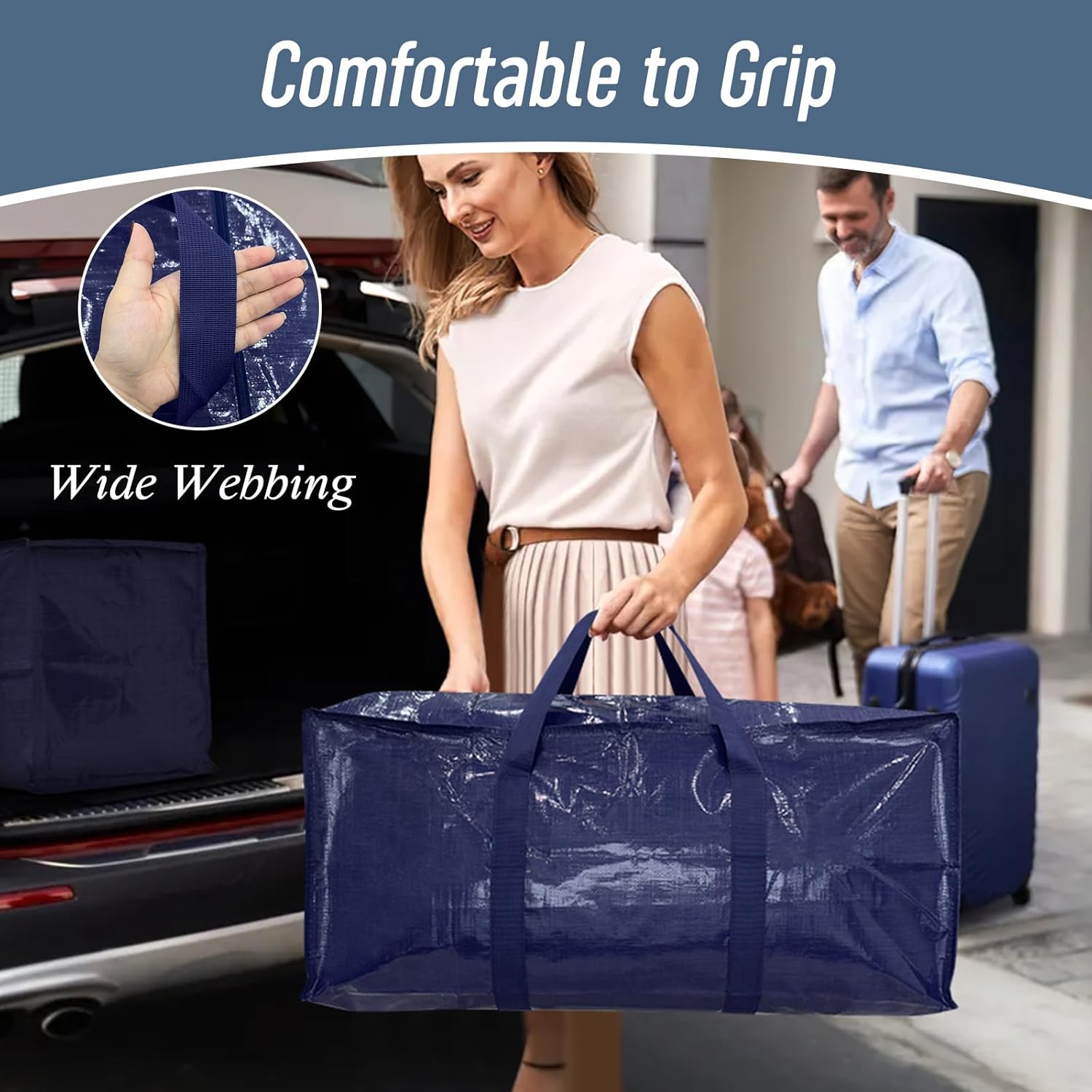 Skiennix 12 Pack Extra Heavy Duty Moving Bags - Strong Zipper & Comfortable Handles | Durable Dark Blue Storage Totes